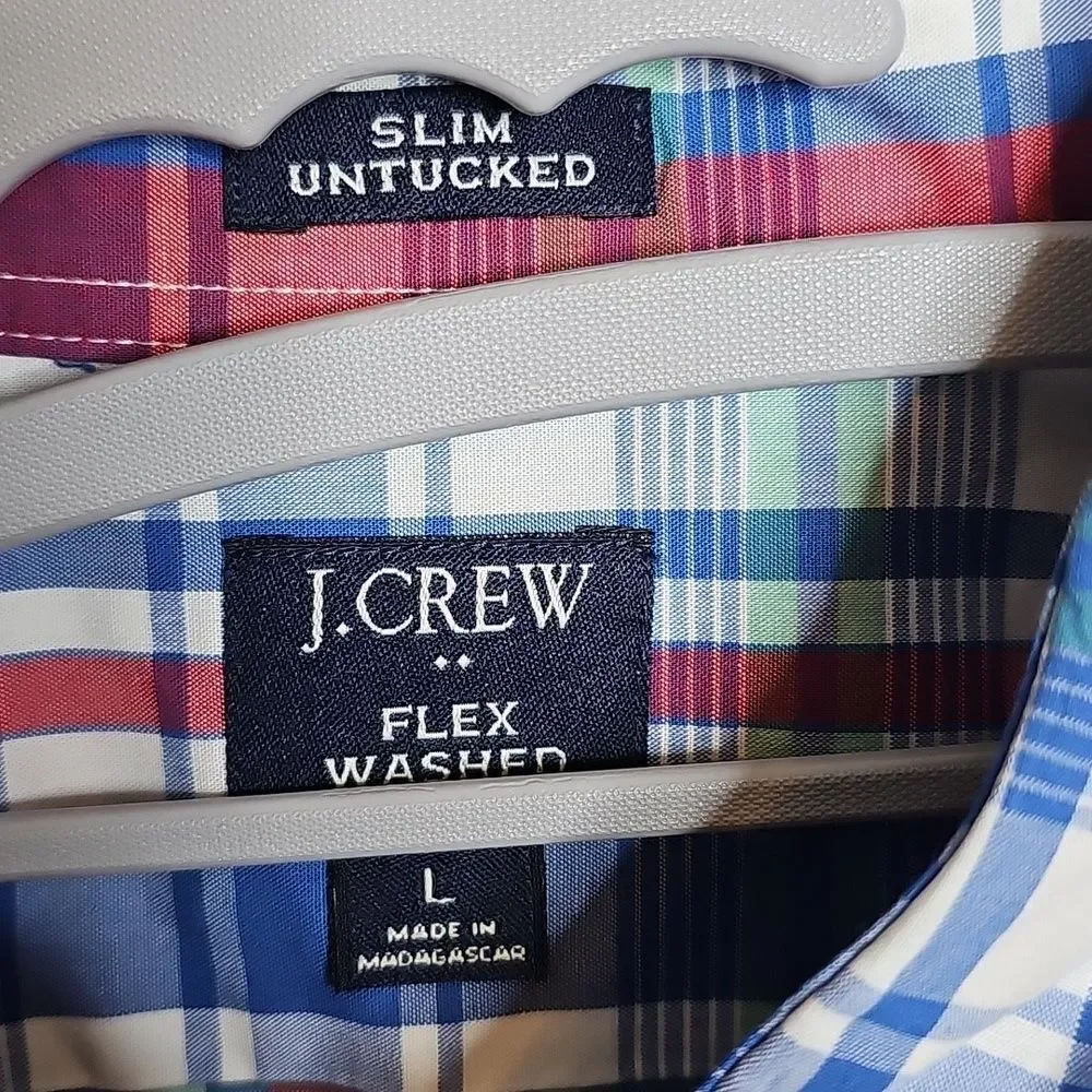 J. Crew Slim Untucked Blue and Red Plaid‎ Long Sleeve Casual Button Down Shirt L